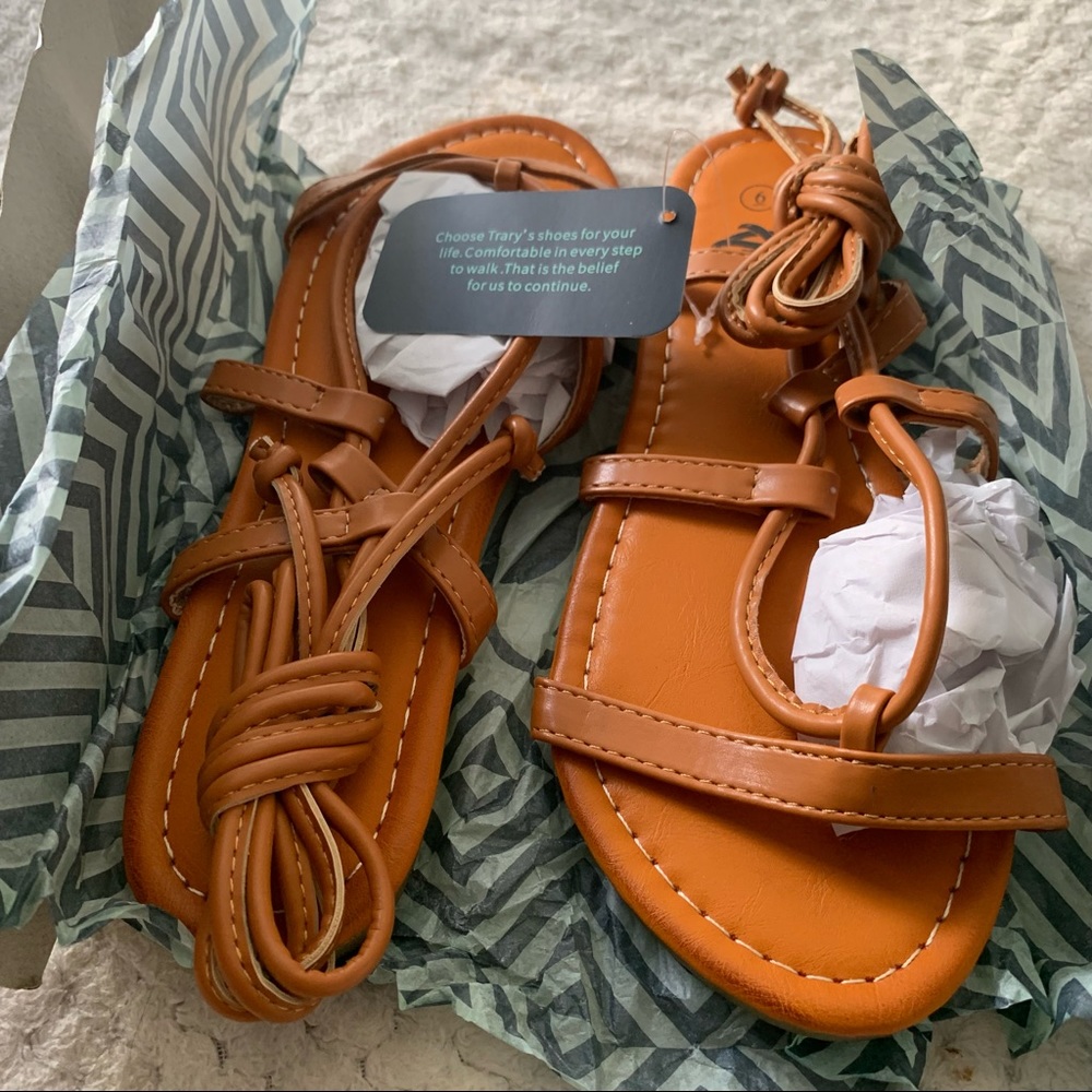 Trary Women’s Lace Up Wrap Ankle Strap Flat Sandals